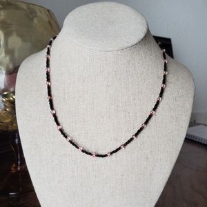 18.5"  Black, red and clear beaded necklace